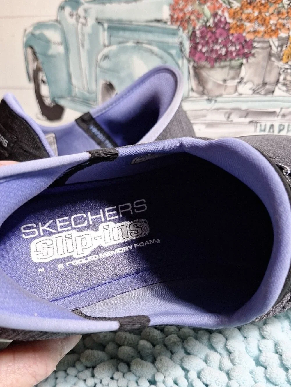Skechers Women's Charcoal Knit Slip-On Sneakers with Lavender Lining